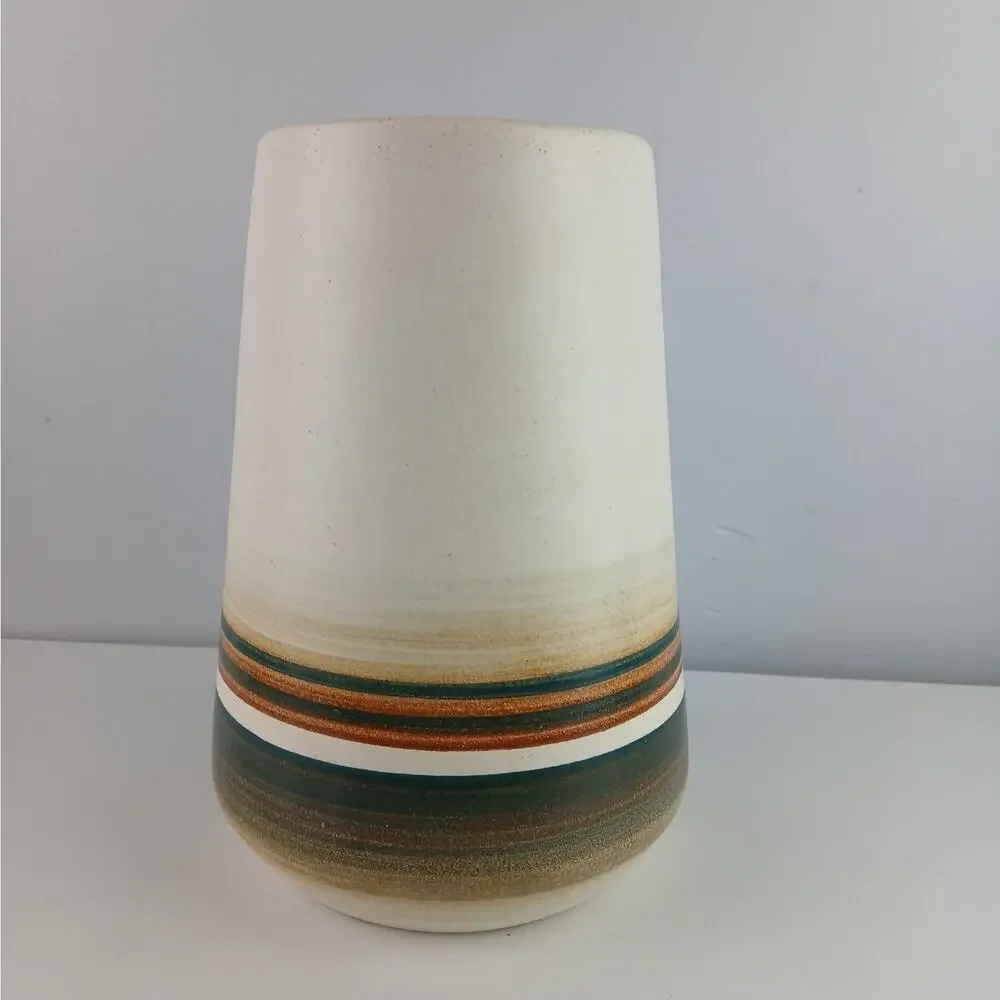 Beit HaYotzer Israel MCM Ceramic Vase Scandinavian Modern Earth Tone Stripe 70s